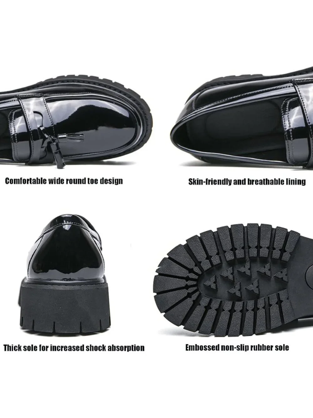 Men's Black Chunky Platform Loafers Slip On Business Dress Casual Shoes
